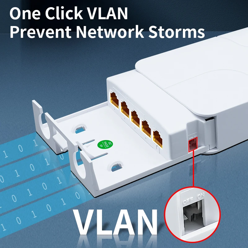 HORACO 5 Port Waterproof POE Extender 4 Port Repeater 100/1000Mbps Outdoor Network IP55 VLAN 44-57V for POE Camera Wierless AP 2