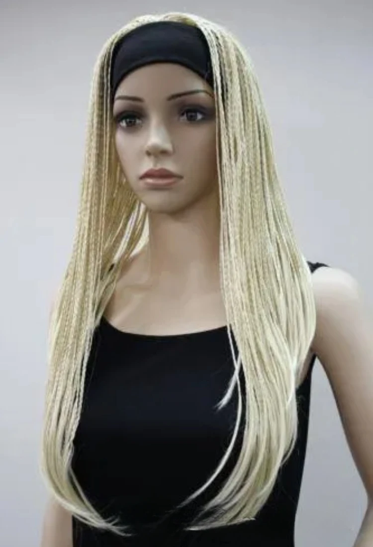 

Charming long Blonde straight braid wig with 3/4 headbands Cosplay Costume Party Wigs