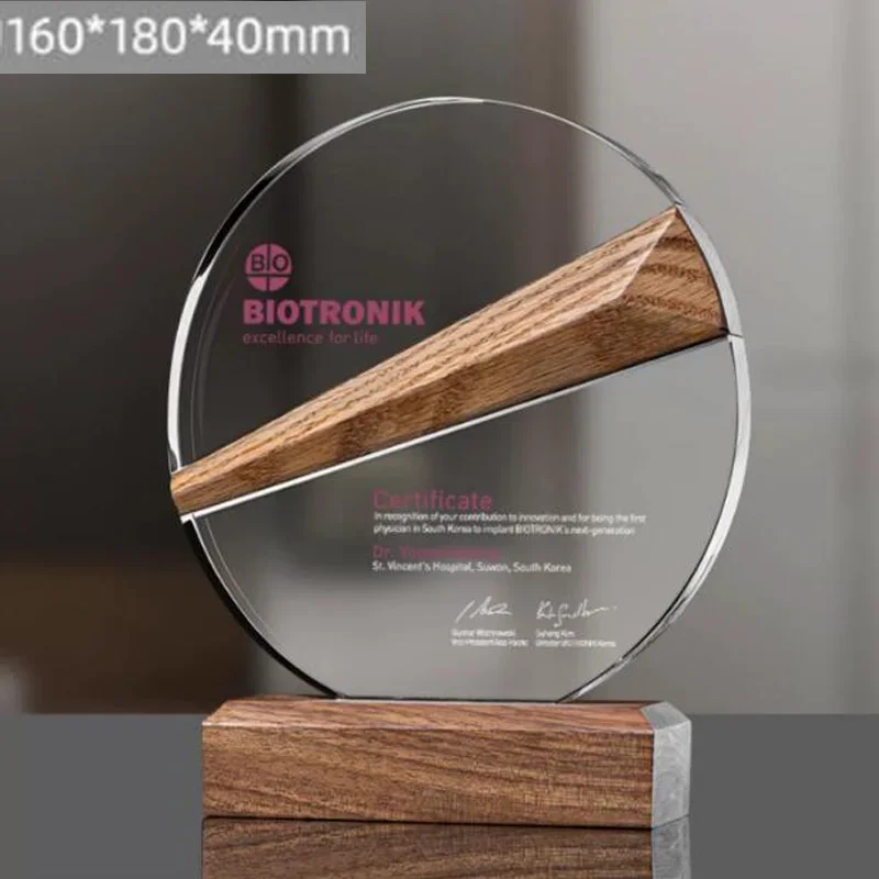 Customized Creative Solid Wood Crystal Trophy Honor Medal Premium Company Excellent Employee Souvenir Reward Home Decoration 1Pc