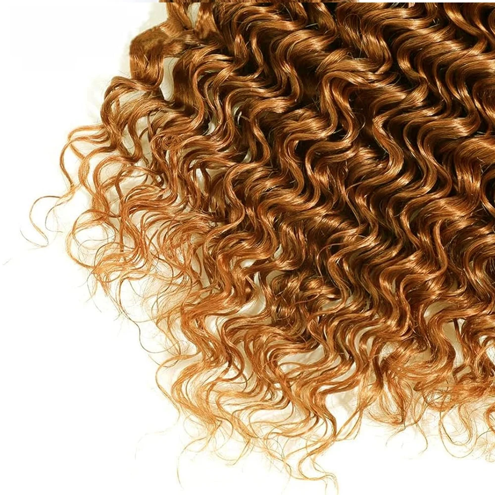 Color #30 Brown Deep Wave Human Hair Bundles Light Brown Kinky Curly Bundles Human Hair 10-30 Inch Brazilian Virgin Hair Extensi 3