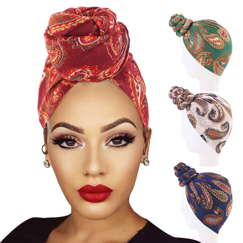 

New Women's Paisley pattern cotton voile head Scarf African Headband Hair Care knot Turban Shawls Headwrap Turbante Mujer scarf