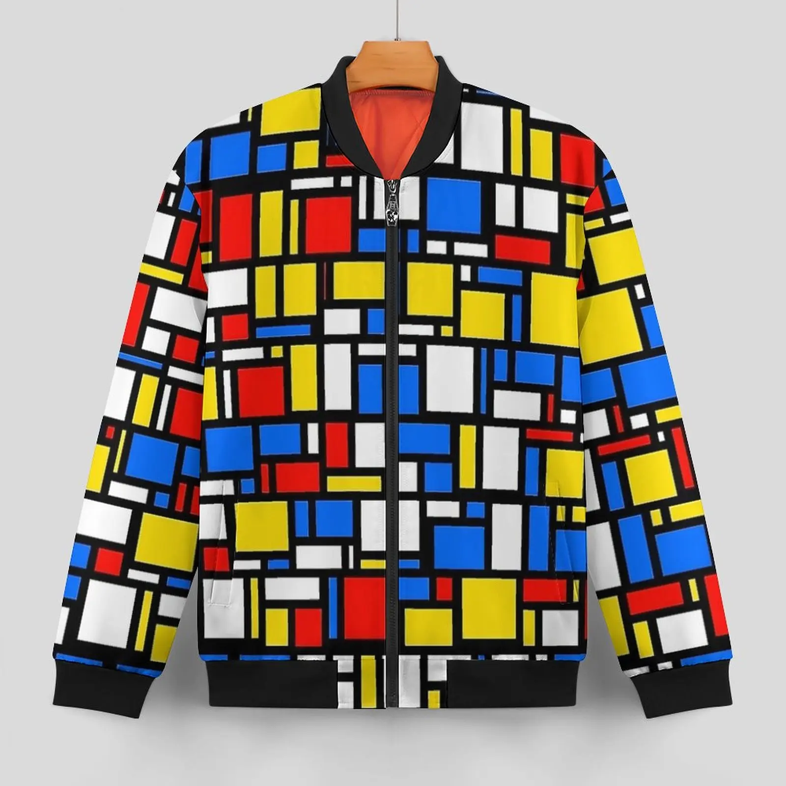 Mondrian Style Casual Jackets Checkerboard Waterproof Windbreak Man Design Coats Autumn Kawaii Outerwear Jacket Large Size 2