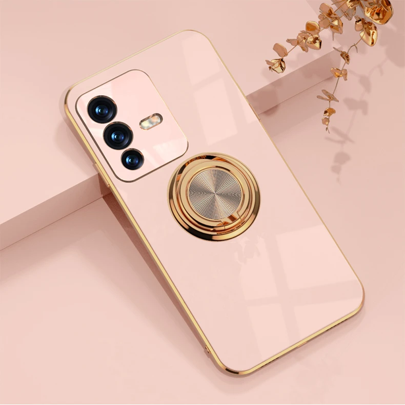 Luxury Plating Phone Case For Vivo V23 With Ring Bracket Stand_voghion.com