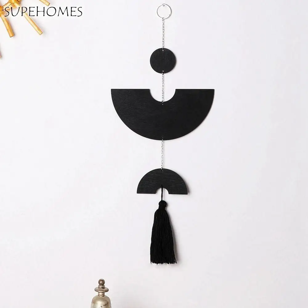 

Garland Wooden Craft Unique Art Half Disc Mirror Nursery Ornament Wood Chip Pendant Geometric Tassel Wall Hanging Ornament