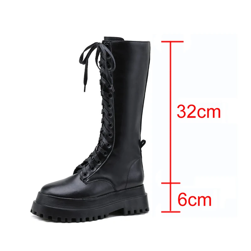 2025 Modische Chunky-Plateau-Motorradstiefel für Damen, Herbst-Winter PU-Leder Kniehohe Stiefel, Punk-Stil mit Dicker Sohle, Lange Botas – Detail 4