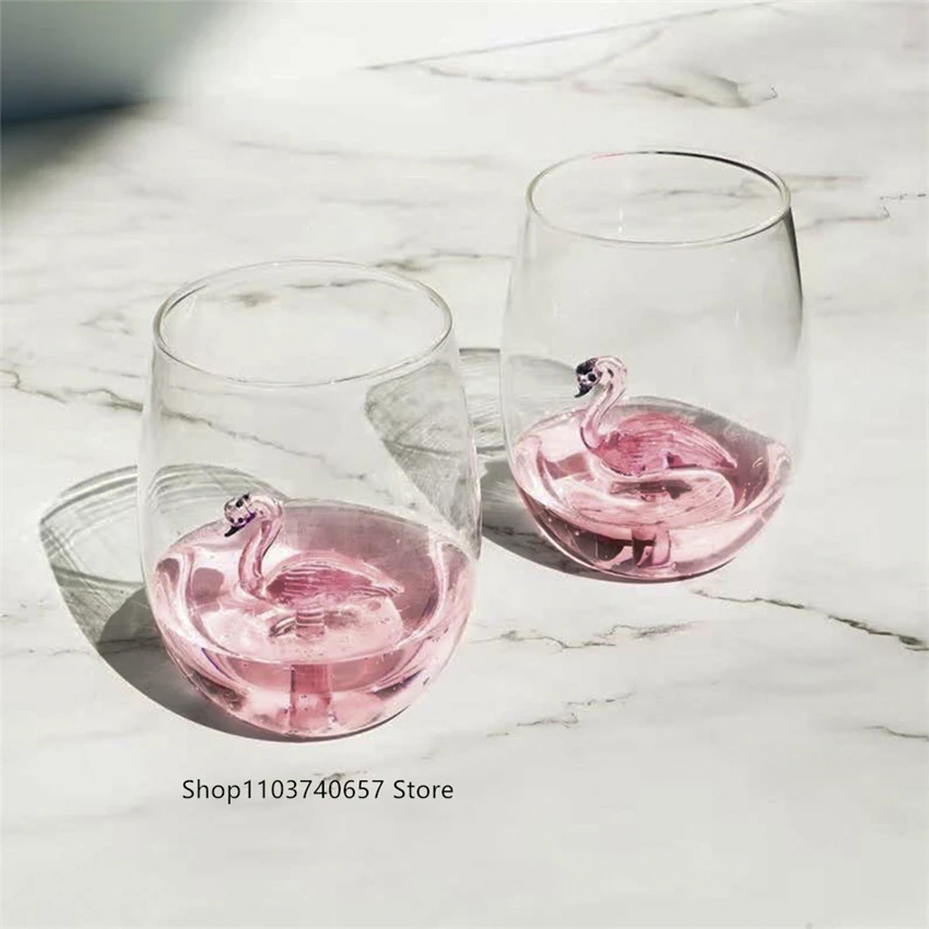Creative Flamingo Style Glass Household Cute Coffee Milk Tea Cup Heat-resistant Breakfast Milk Cup Gift Glass to