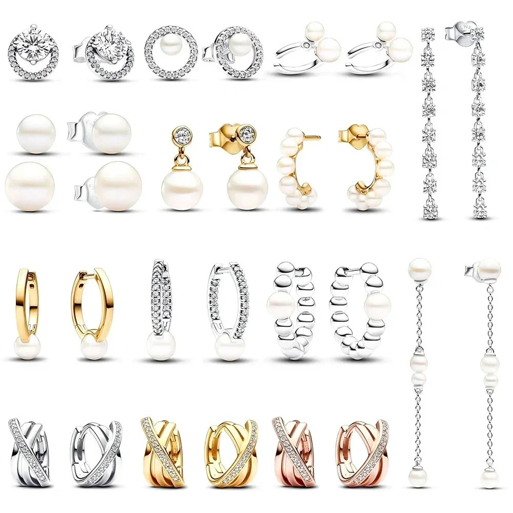 Pendientes Aro Abierto De Plata De Ley 2024 Para Mujer, Aretes Brillantes Perla Y Pavé, Regalos, Novedad De 925