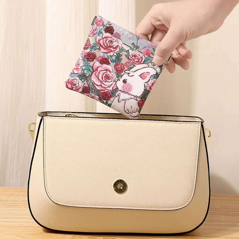 Cute Bunny Print Automatic Closing Coin Purses Women Coin Pouch Travel Lipstick Cosmetic Bag Fashion Waterproof PU Storage Bags