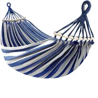 Canvas Hammock Anti-Roll Double Camping with Curved Wooden Poles Outdoor Swing Bed for Two 5