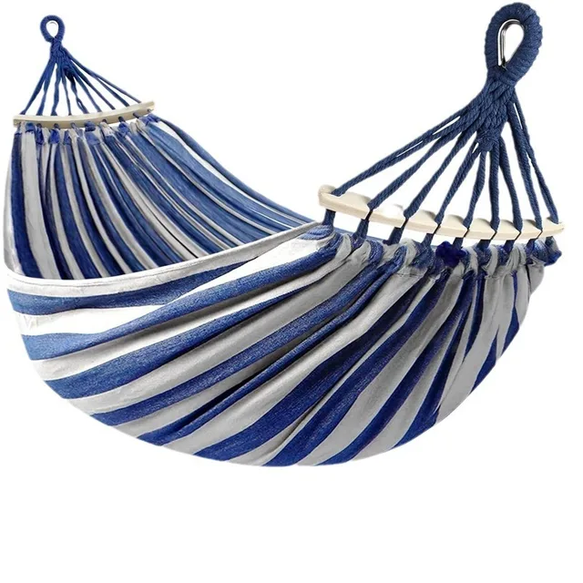 Double Canvas Camping Hammock with Wooden Poles 5