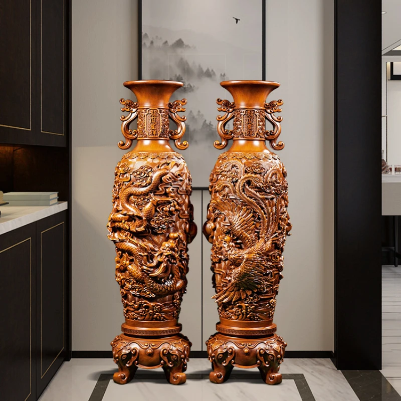 

A Pair of Dragons Phoenixes Vase Landed Home Decoration Accessories Grand Significance Decoration Crafts Resin Carving
