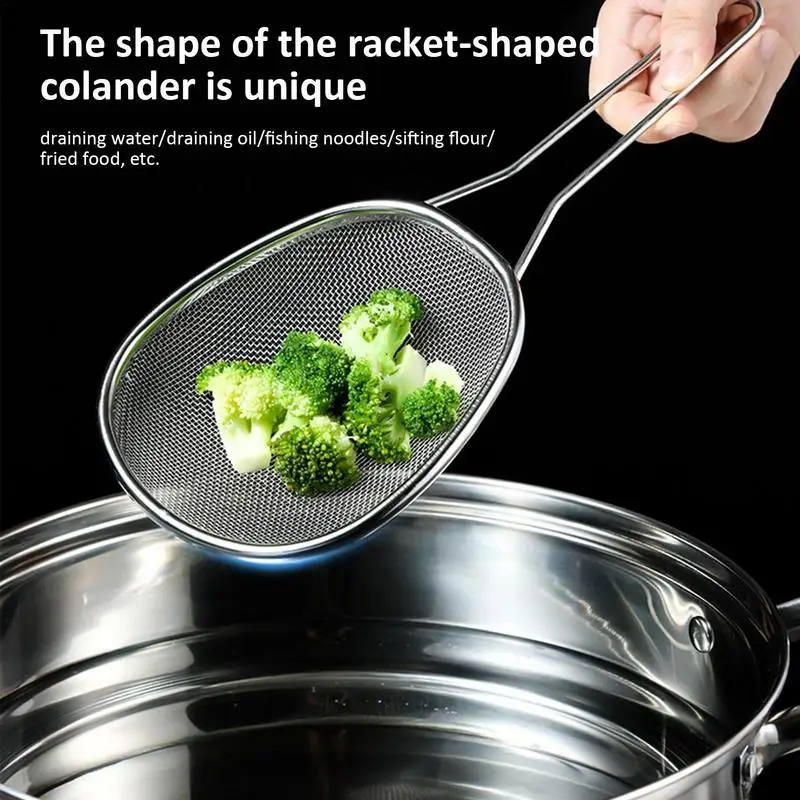 

Filter Spoon Stainless Steel Strainer Skimmer Rice Sieve Plastic Colander Kitchen Drain Basket With Handles Kitchen Tools