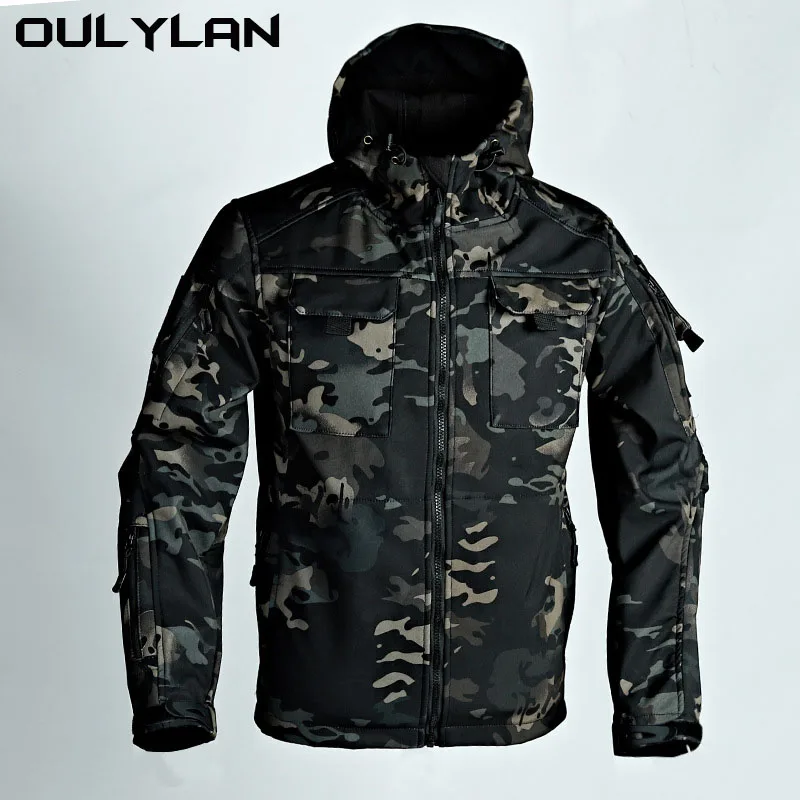 

NEW Soft Shell Jacket for Men Waterproof Wear-resistant Jackets Outdoor Thickened Plush Windbreaker Camouflage Multiple Poc