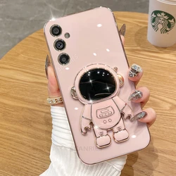 Astronaut Holder Plating Silicone Stand Case Cover for Galaxy M54 5G (YHY Pink)