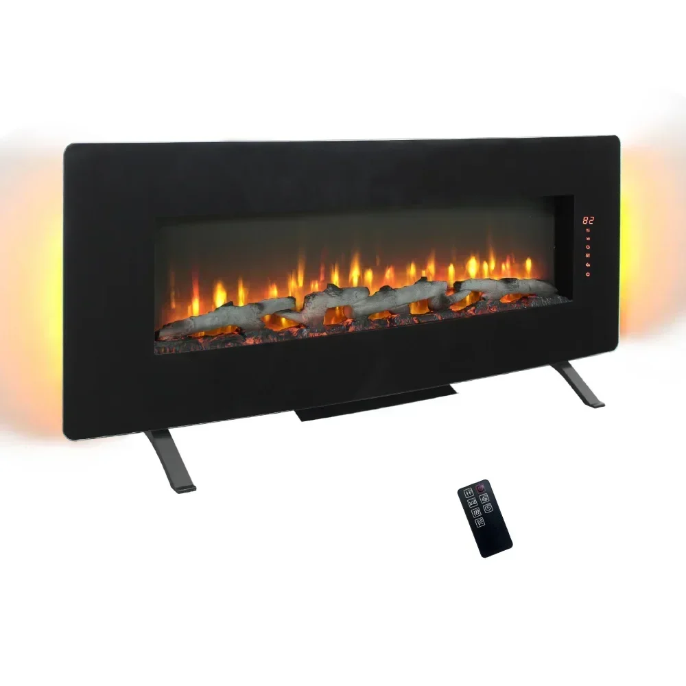 48 Inch Electric Fireplace , Wall Mounted Electric Fireplace with Remote and Multi Color Flame & Emberbed,1400W Stove Fireplaces 2