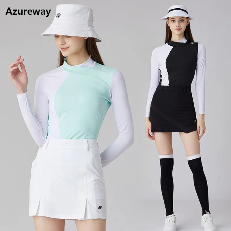 

Azureway Female Summer Sunscreen Tops Long-sleeve Golf Shirt Ice Silk T-shirt Golf A-line Skirt Lady Anti-empty Pencil Skort Set