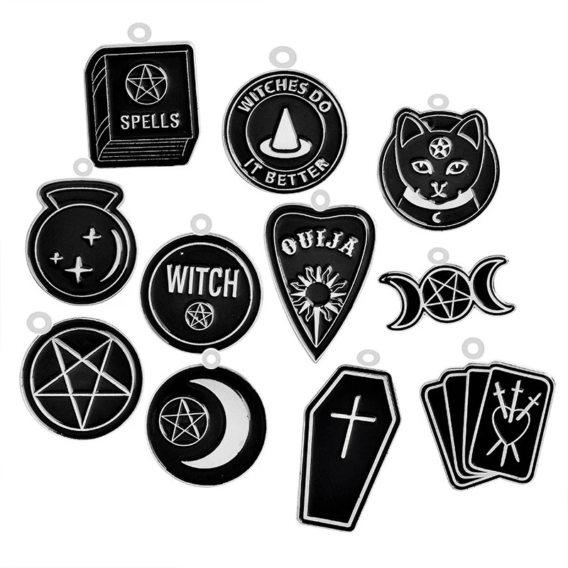 

10PCS Black Witch Acrylic Pendants Epoxy Resin Sorcery Script Makings Charms For Earrings Bracelets Keychain Jewelry