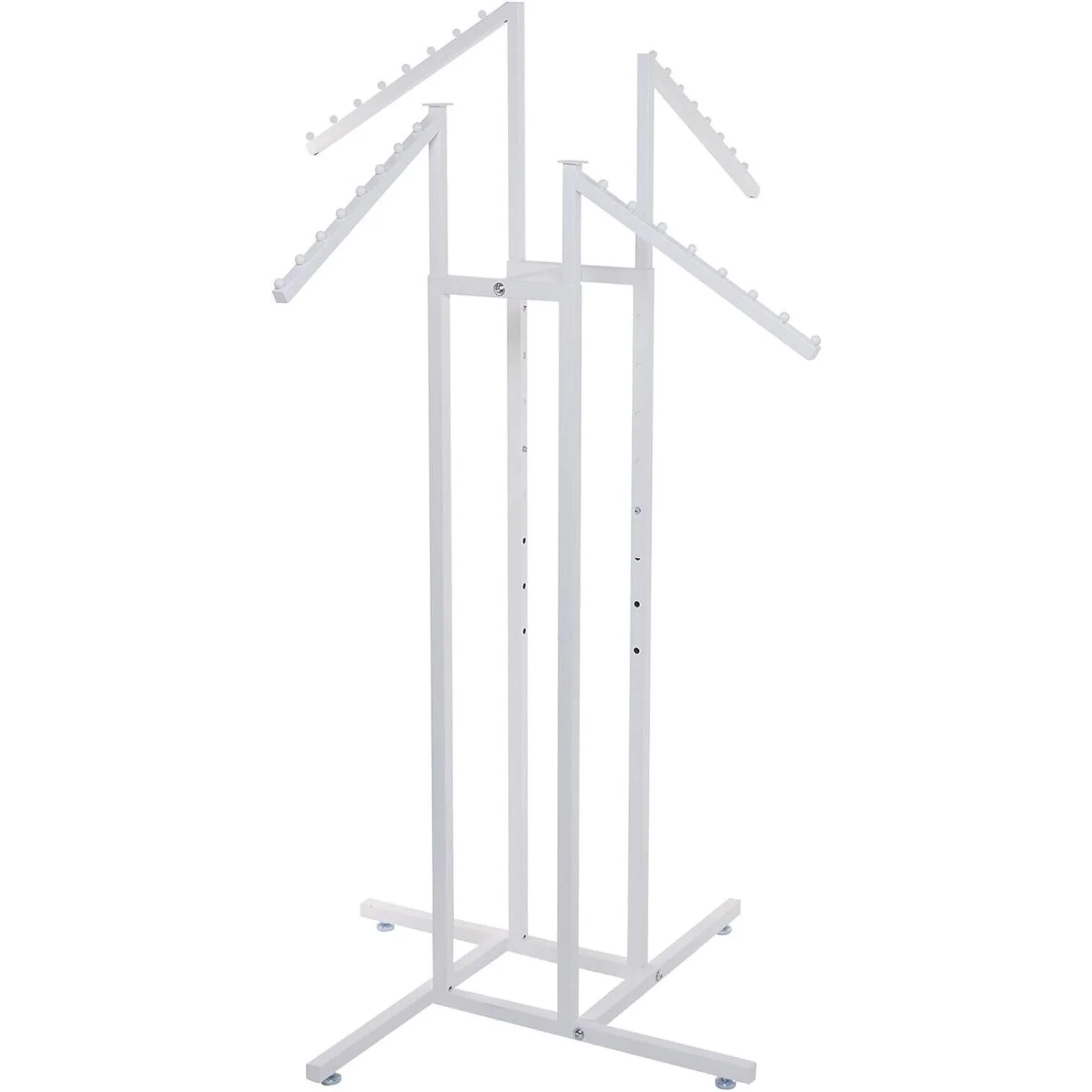 US 4-Way Clothing Rack White Slant Arm Garment Retail Display 48 - 72 H Adjust