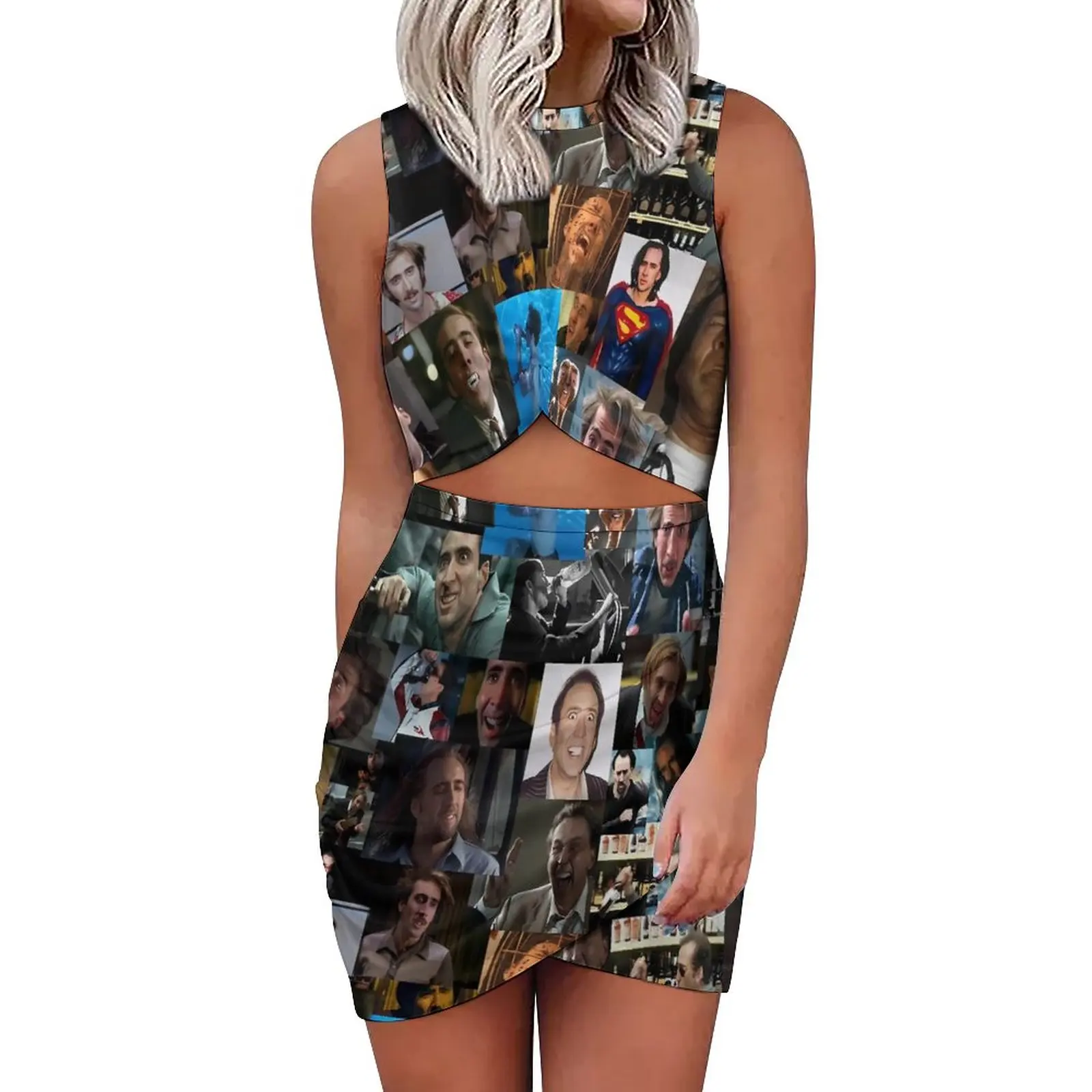 

Nicolas Cage Dress Sleeveless Funny Nicolas Street Wear Dresses Summer Kawaii Bodycon Dress Female Pattern Big Size Clothes
