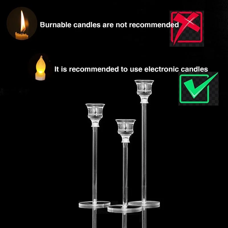 Candle Holders 3Pcs/set Crystal Acrylic Dining table single head for Wedding party Decor Centerpieces