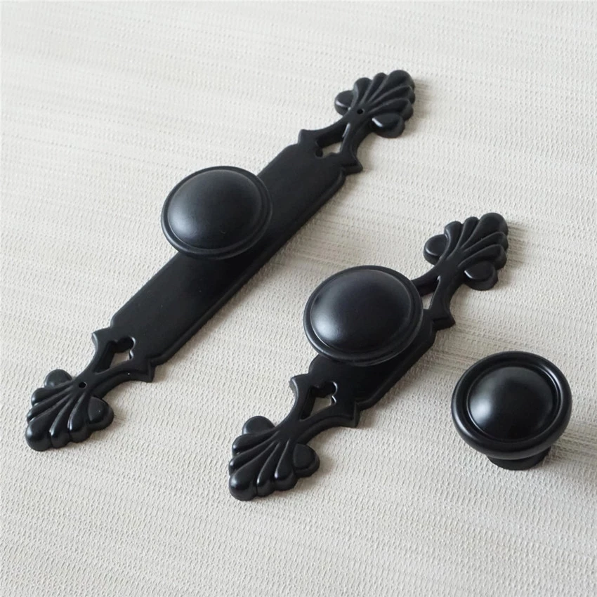 Description Picture 4 of itemBlack Round Door Knobs Single Hole Knob with Backplate Vintage Cabinet Handles Wardrobe Pulls Zinc Alloy Furniture Hardware