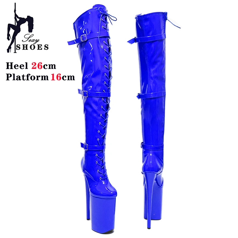 26cm/10Inchs Women Boots Platform High Thin Heels Over The Knee Long Boots Autumn Winter Buckle Pole Dance Catwalk Party Shoes