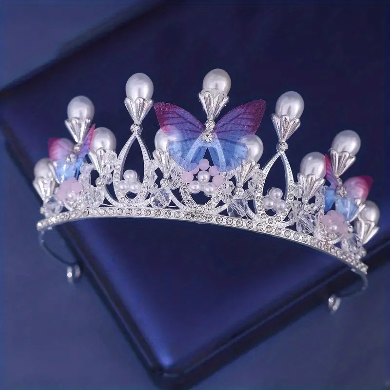 1pc Bride Headdress Handmade Pearl Butterfly Princess Hair Band Party Prom Queen Crown Hair Accessories