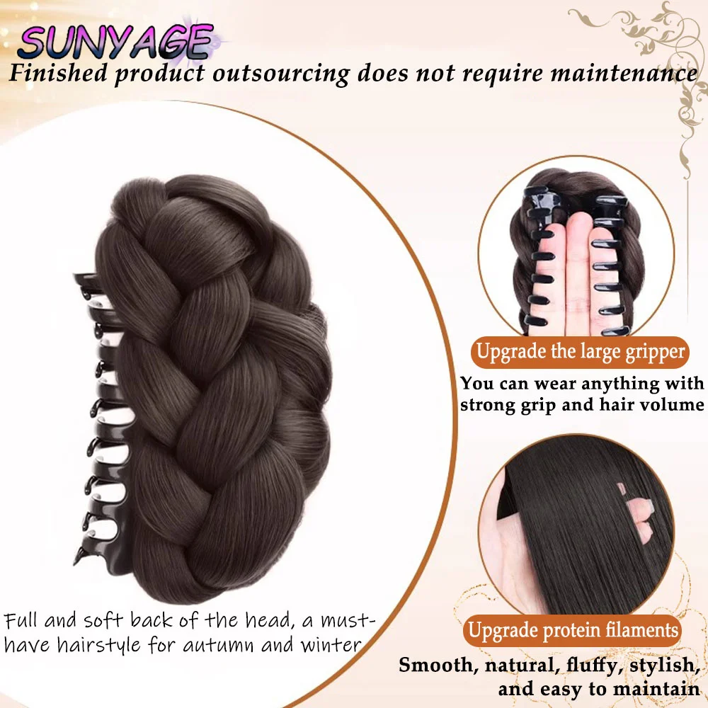 SUNYAGE Synthetic Bun Hair Piece Claw Clip Ponytail Extensions Scrunchie-style Lazy Flower Bud Bun Chignon Wavy Curly Ponytail