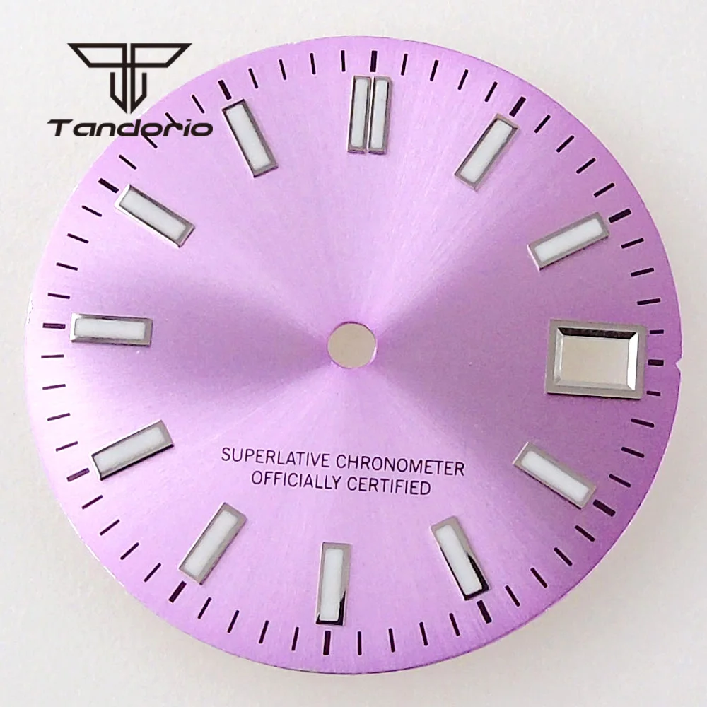 28.5mm Pink/Purple/Yellow Watch Sunburst Dial Face Date Window  