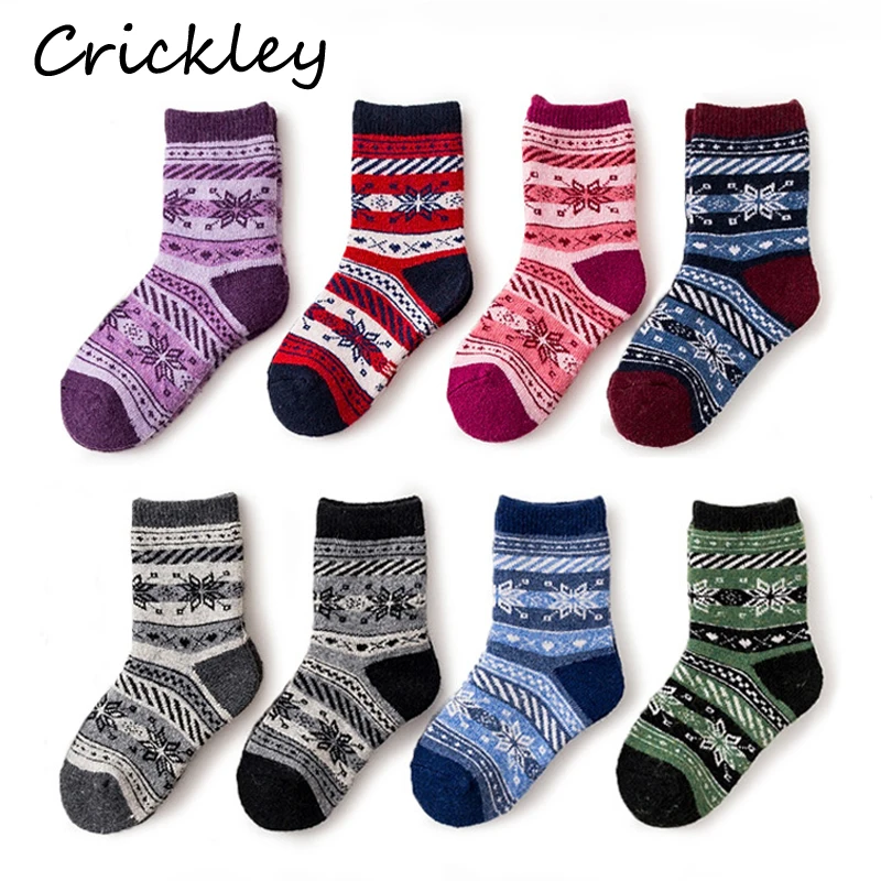 Children Winter Wool Socks Fair Isle Jacquard Weave Pattern Socks for Boys Girls Thickening Keep Warm Breathable