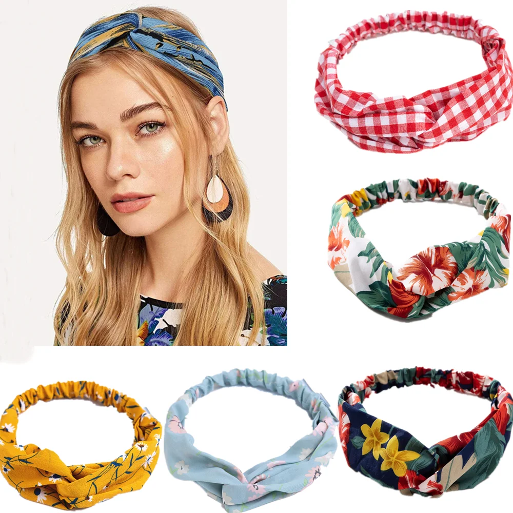 Mode Frauen Mädchen Sommer Böhmischen Haar Bands Drucken Stirnbänder Vintage Kreuz Turban Verband Bandanas Haarbänder Haar Zubehör