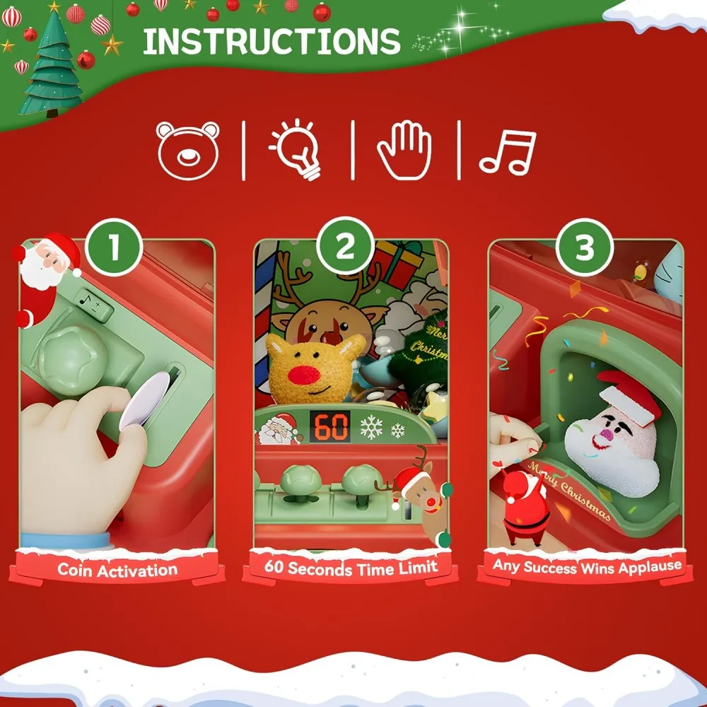 Christmas Claw Machine Mini Vending Machines Candy Toy Arcade Game Machine With Light Sound For Kids Christmas Birthday Gift