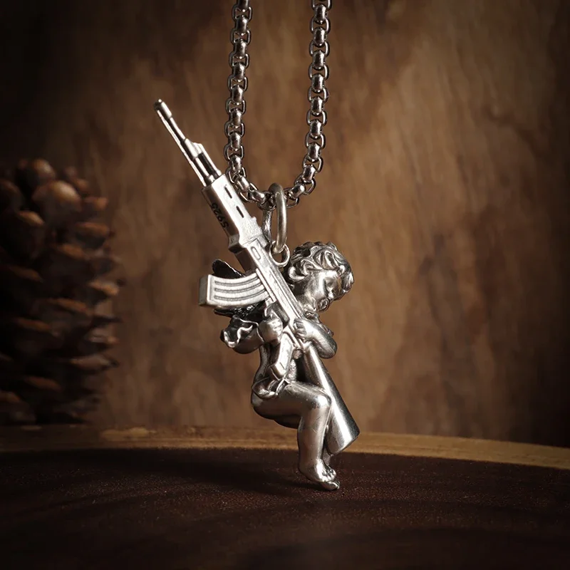 Hip Hop Angel Cupid Holding Special Rifle Y2K Shotgun Pendant