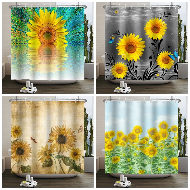 

Штора для душа с рисунком подсолнуха, водонепроницаемая занавеска для экрана ванной из полиэстера, декоративная современная абстрактная художественная s