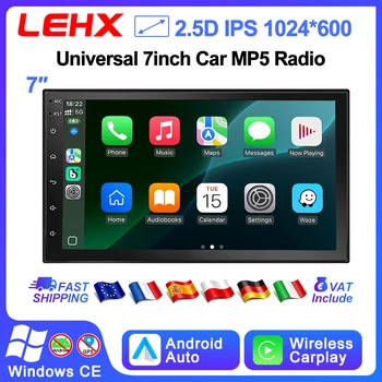 Radio para Auto LEHX con Android Auto y Carplay Inalámbrico, Reproductor Multimedia MP5 MP3 de 2 Din y 7 Pulgadas, Pantalla de Vidrio, USB*2, FM, BT, Sistema Linux para Volkswagen, Nissan, Hyundai, Kia, Toyota, Audi, R 1
