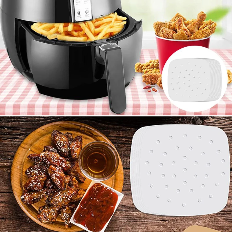 100pcs 50pcs Round and Square Air Fryer Disposable Paper Steamer Baking  Oil-proof Oven papel freidora aire accesorios de cocina