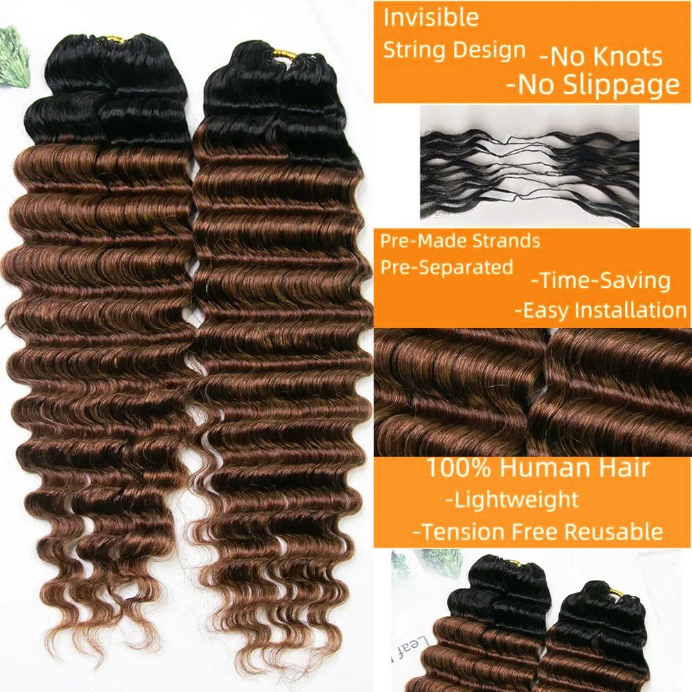 The 3rd Generation Deep Wave Feather Crochet Hair Extensions 1B30 Color Wave 100% Human Hair Extensions Pre-Separated Knotless 2