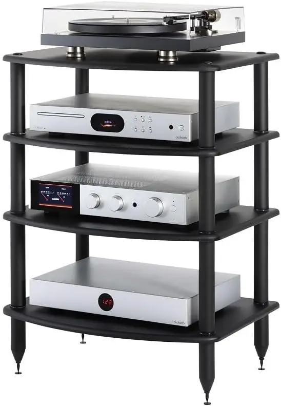 Four Shelf Audio Rack, Media Stand, and Components Cabinet 4 Shelf Black 3