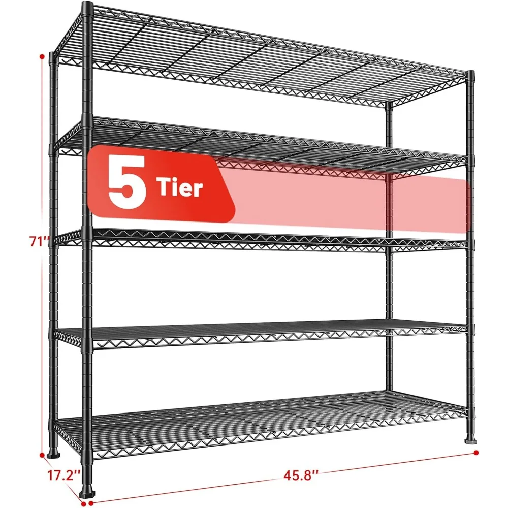 5 Tier Adjustable Wire Shelving Unit for Kitchen Pantry Office