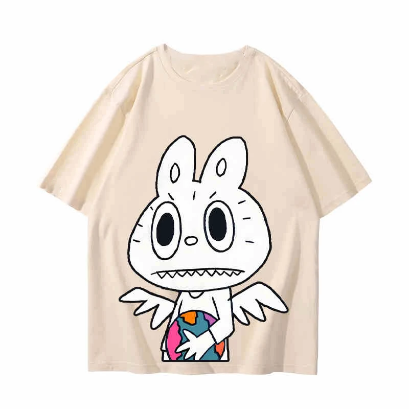 Men Casual Cute Tide Wear Tops Labubu Cartoon T-Shirts Short Sleeve Lovers Women High Quality Pure Cotton Kids Girls Clothes Tee 6