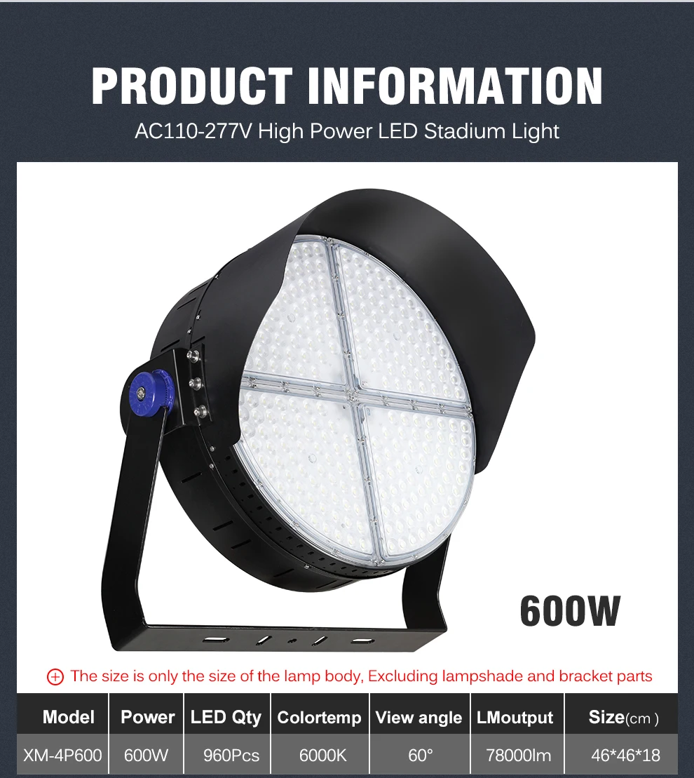LED Outdoor Stadion Flutlicht AC220/110V Outdoor Sicherheit Flutlicht 600W ist geeignet für Fußball Basketballplatz Park – Detail 7