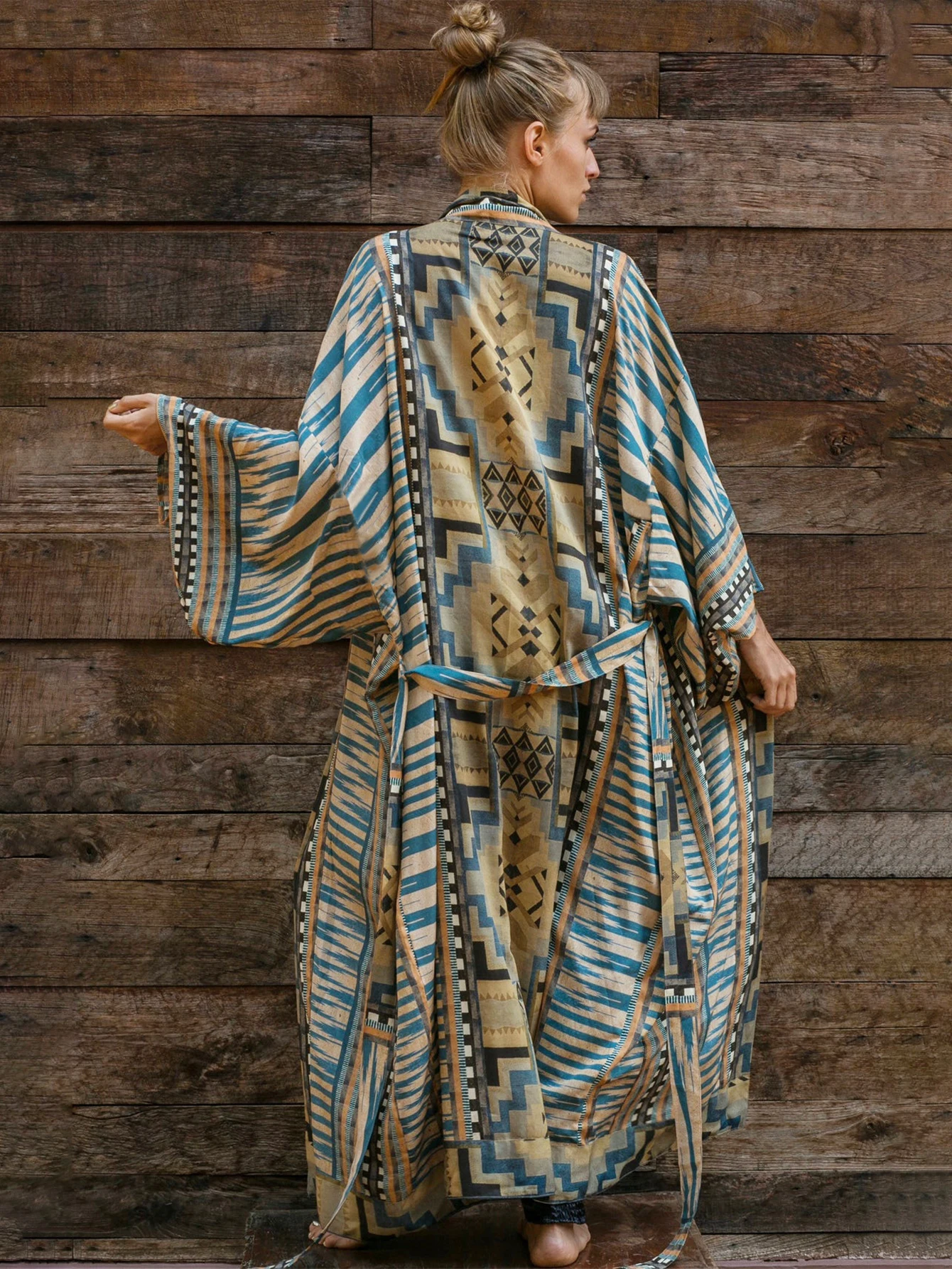 Summer Loose Bamboo Rayon Long Sve Kimono Cardigan Breathable Beach Cover up Vintage Sun Protection Clothing Floral Print 1