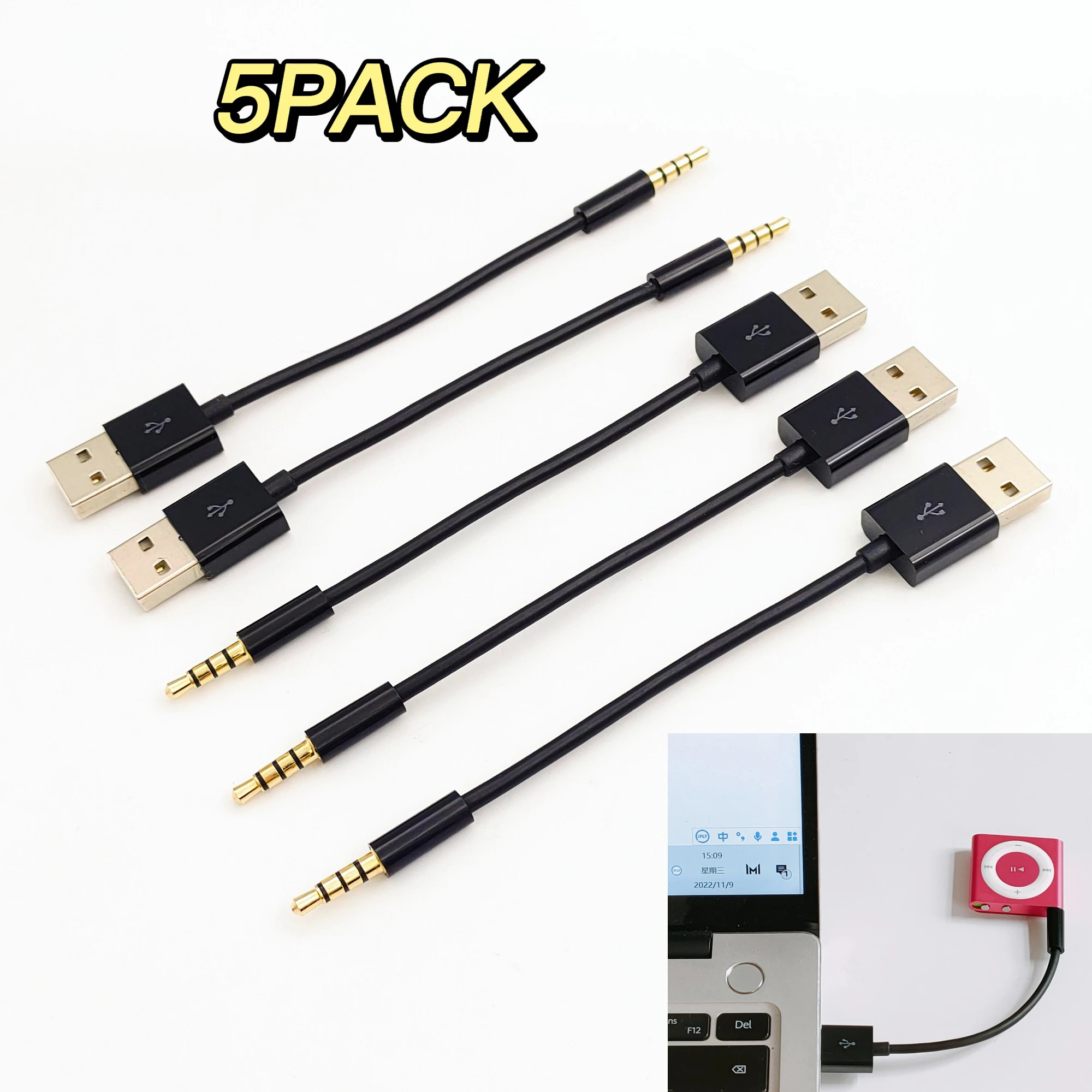 5 pacote usb data cabo para ipod shuffle carregador cabo 3.5mm jack/plug  para usb carregador cabo de dados para ipod shuffle 3rd 5th /6/7 -  AliExpress, image size:2000x2000