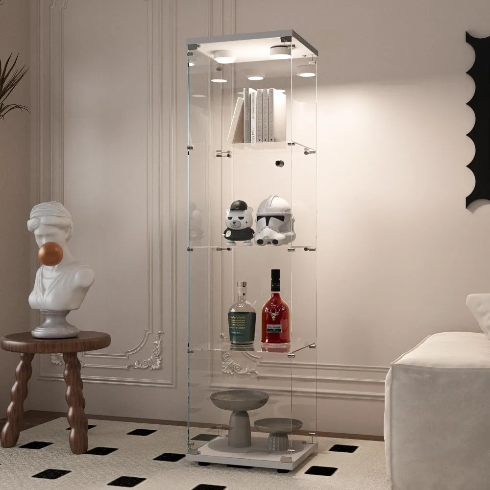 

Beauty4U Glass Display Cabinet with LED Light, 4 Shelves, Curio Cabinets for Living Room, Bedroom, Office, White Floor Standing