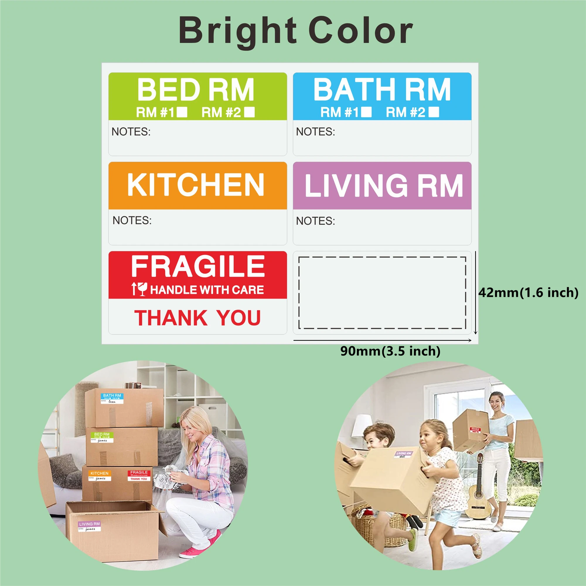 42x90mm Large Home Moving Labels for Boxes Apartment Moving Helper 6 Different Packing Fragile Labels Blank Furniture