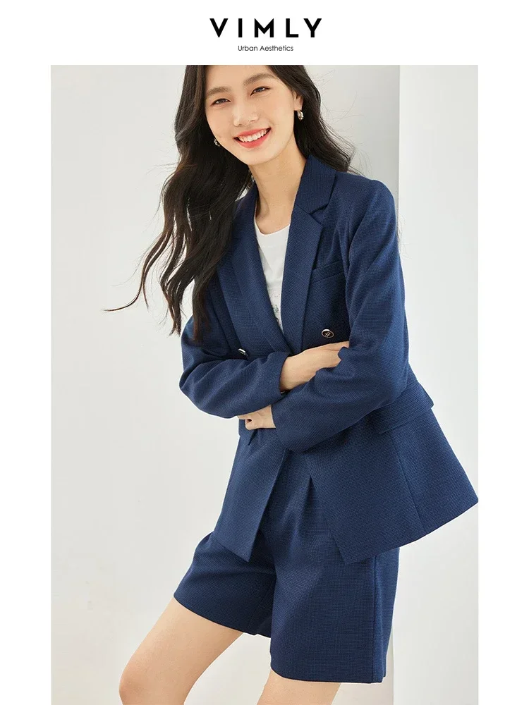 Vimly 2024 Spring Women's Suit Office Lady Long Sleeve Blazer Jackets Loose Straight Short Pants Professional Matching Set V8129