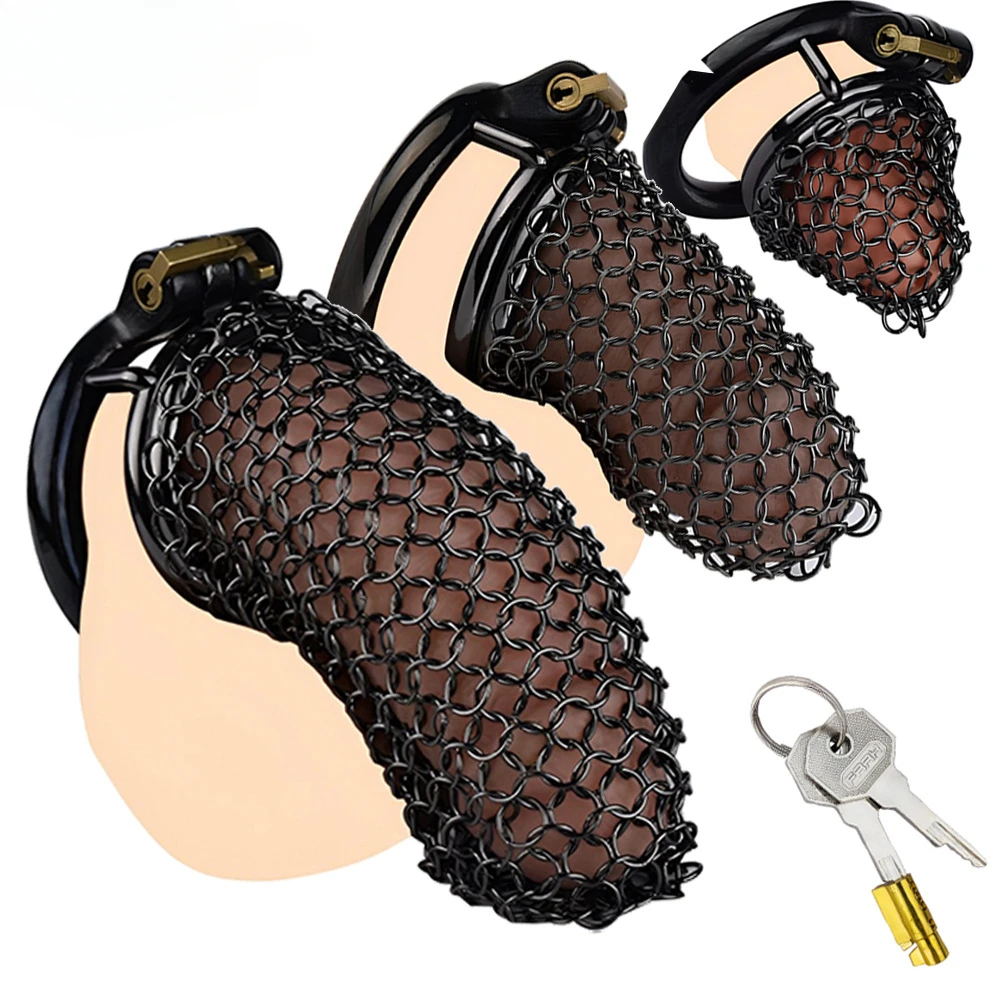 Men's Stainless Steel Black Mesh Chastity Lock Cock Cage Smooth Lightweight Anti-escape Control Penis Lock Sex Toys