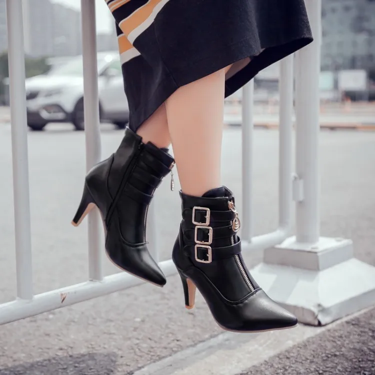 Sexy Autumn Women's Boots Ladies Platform Shoes Slender heel Heel Stretch Black Ankle Boots for Women Belt buckle women Boots