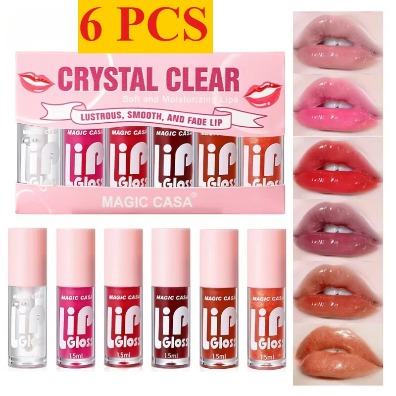 6pcs/set Hydrating Jelly Lip Oil long-lasting Moisturizing smooth shimmering Lip Hydrating Liquid Makeup Tool Gift