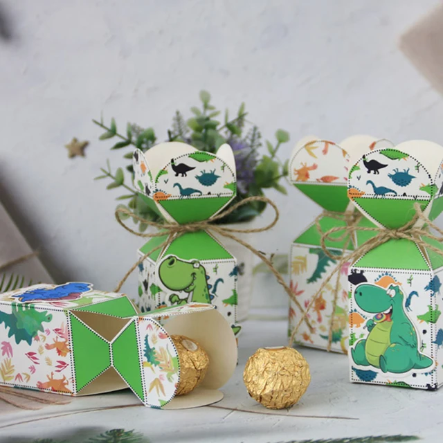 50 Scatoline Bomboniere Dinosauro Verde - 5x5x12 Cm Per Feste Bambini, Compleanni A Tema Dinosauro - Foto 7